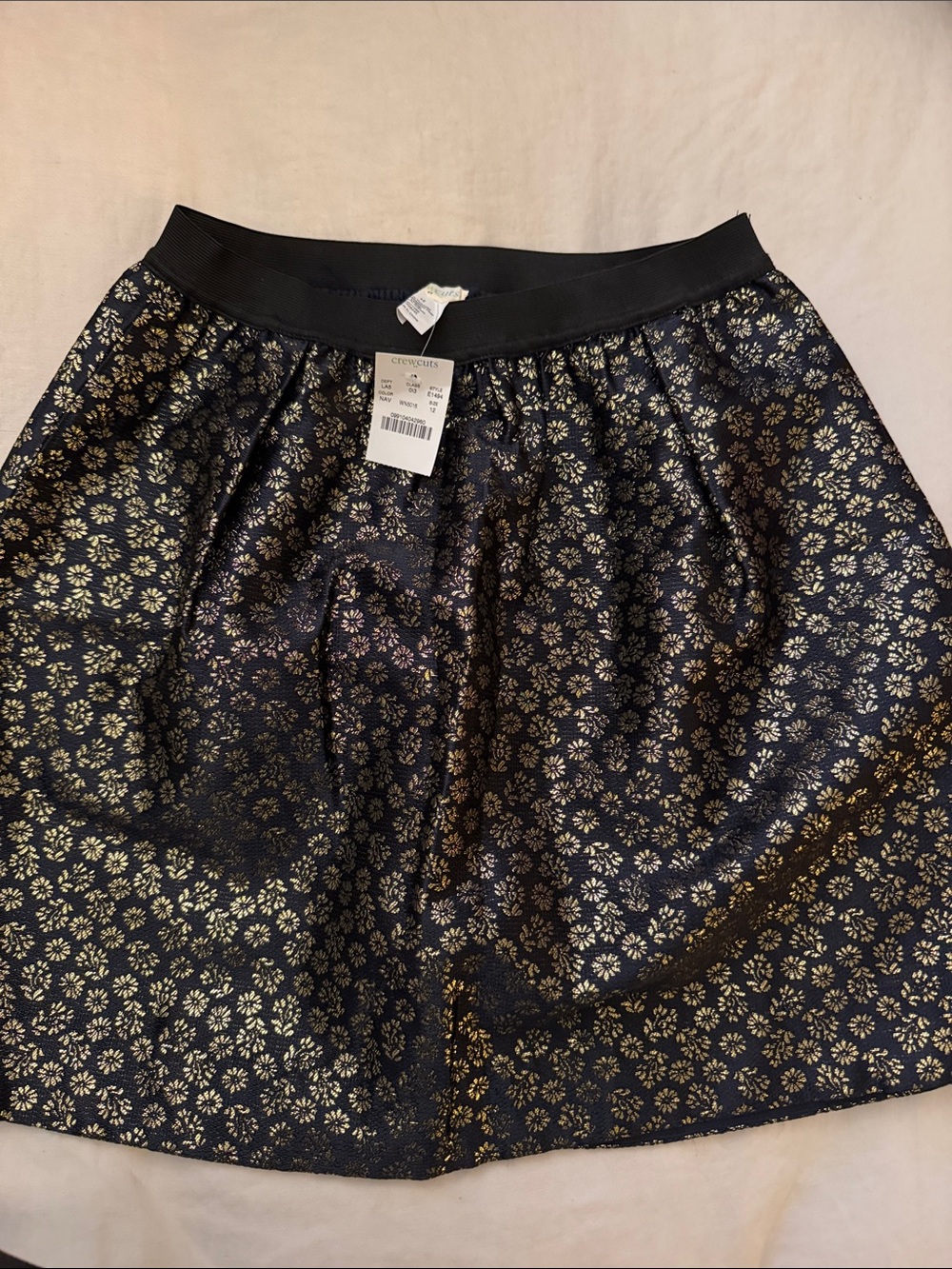 Crewcuts NWT Navy & Gold Floral Jacquard Skater Skirt size 12